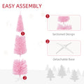 Homcom 7' Artificial Pencil Christmas Tree, Slim Xmas Tree With 499 Realistic Branch Tips And Plastic Stand, Pink Pink Polyvinyl Chloride