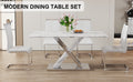 Table And Chair Set, Modern Dining Table, Imitation Marble White Top And Silver Legs, Soft And Comfortable Dining Chair, Perfect For Dinner, Meetings, Home And Office Decor White Silver Glass Metal