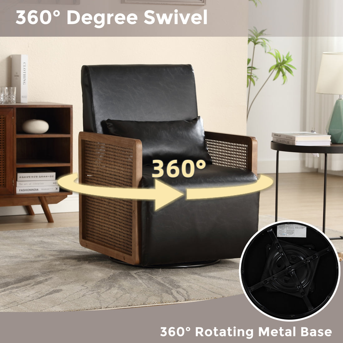 Coolmore 360 Degree Swivel Barrel Club Chair With One Pillow,Modern Comfortable Upholstered Accent Chair,Linen Accent Chair For Living Room,Bedroom Black Pu Black Pu Primary Living Space Modern Foam Pu Leather