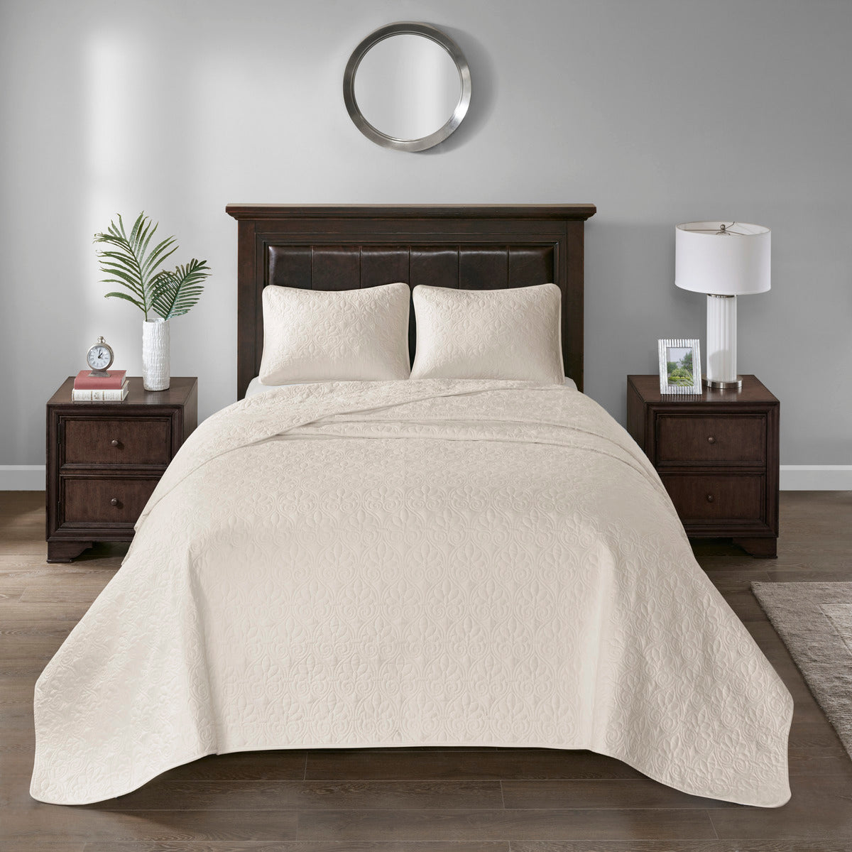 Reversible Bedspread Set Cream King Cream Cotton
