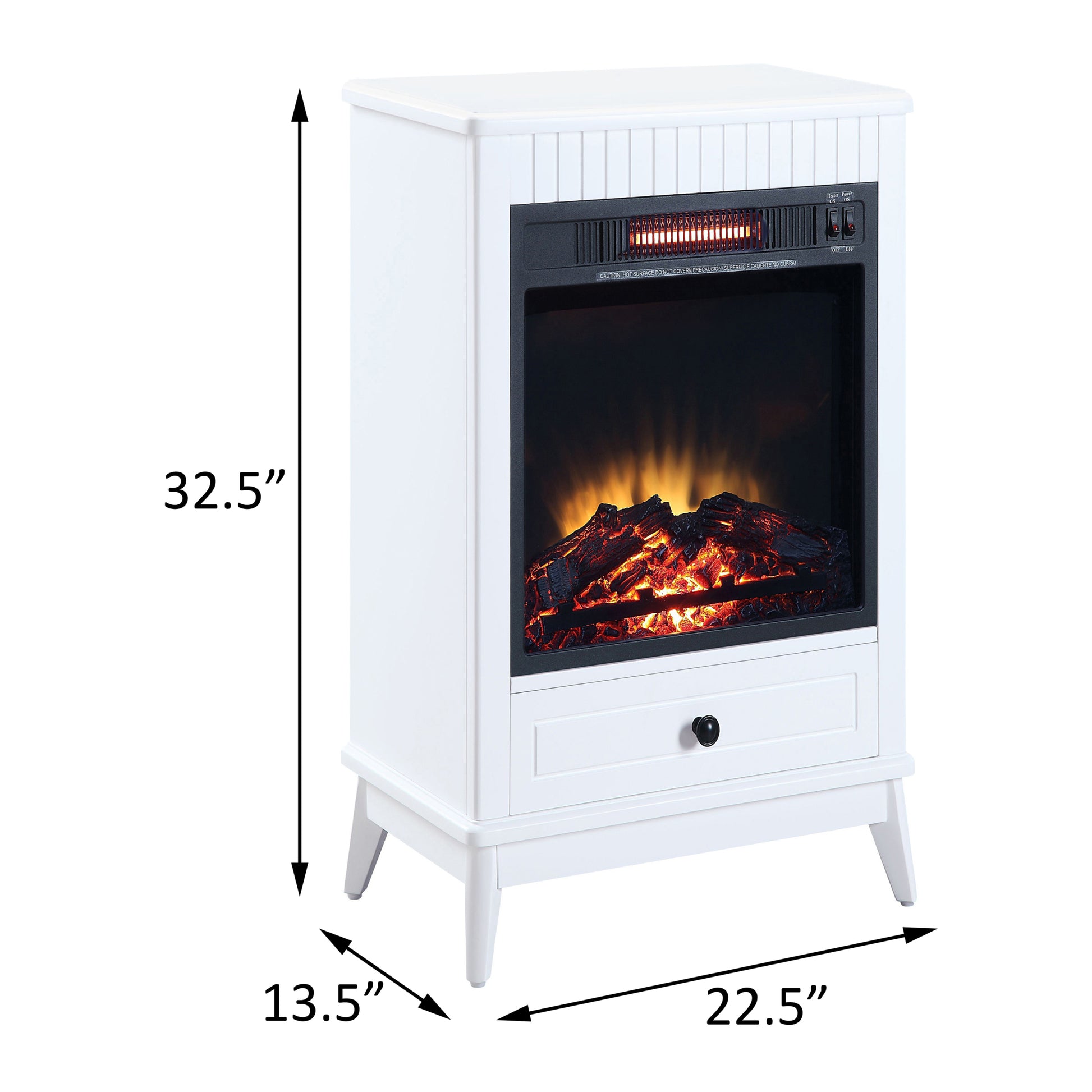 White Fireplace With 1 Drawer Electric White Primary Living Space Poplar Wood