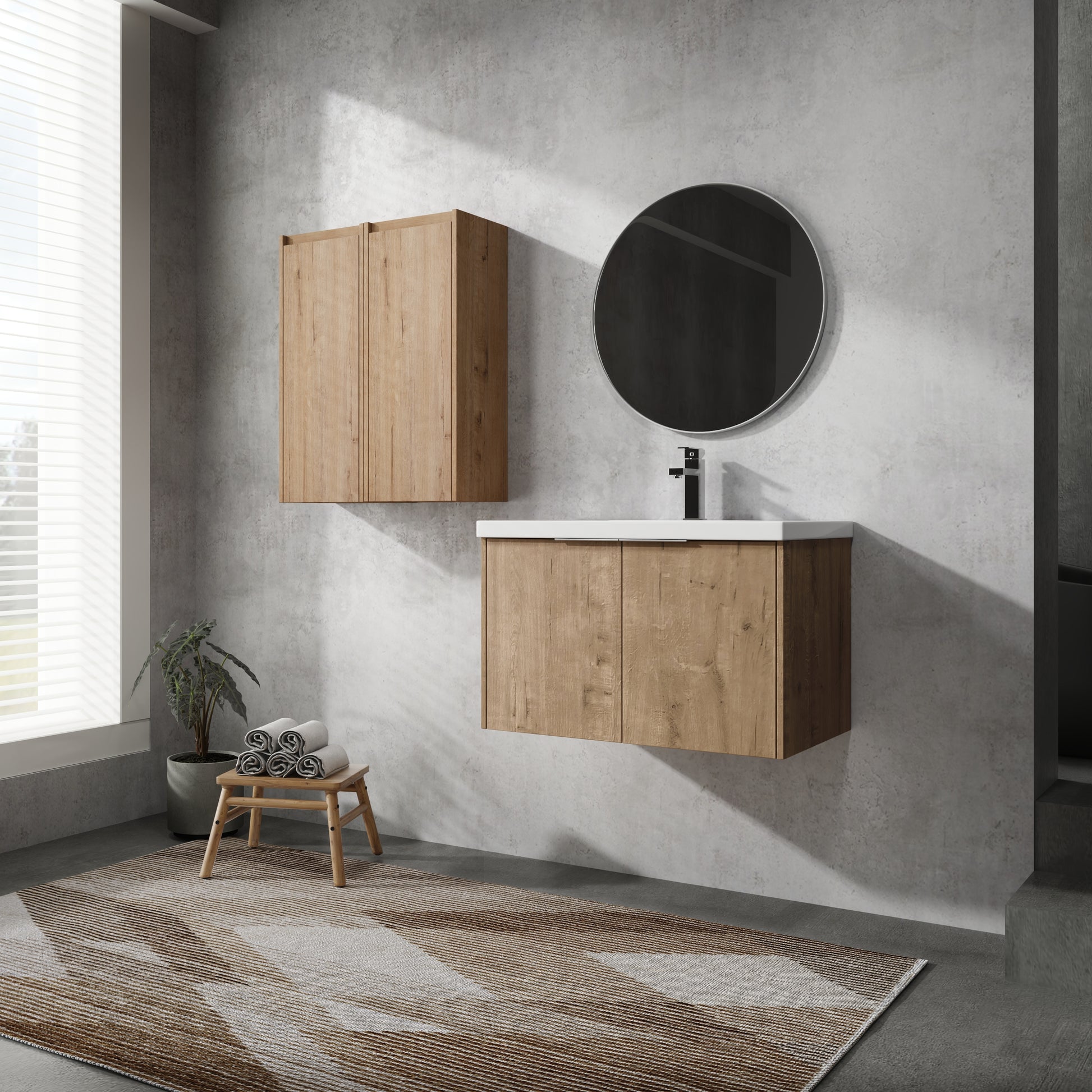 30" Wall Mounted Bathroom Vanity With Sink And Side Cabinet, Soft Close Doors,00112Imo X 2 00630Imo Combination Cabinet Kd Packing Imitative Oak Bathroom Modern Plywood Plywood