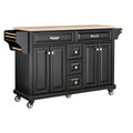 Kitchen Island With Rubber Wood Countertop, Kitchen Cart On 5 Wheels With Storage Cabinet And 5 Drawers For Dinning Room, Black Black Dining Room Rectangular Rubberwood Solid Wood Mdf Large 56 In