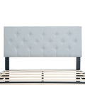 Twin Size Upholstered Platform Bed Frame With Modern Button Tufted Linen Fabric Headboard, No Box Spring Needed, Wood Slat Support, Easy Assembly, Grey Twin Light Gray Linen