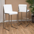 Barstool Set Of 2 White Metal & Wood