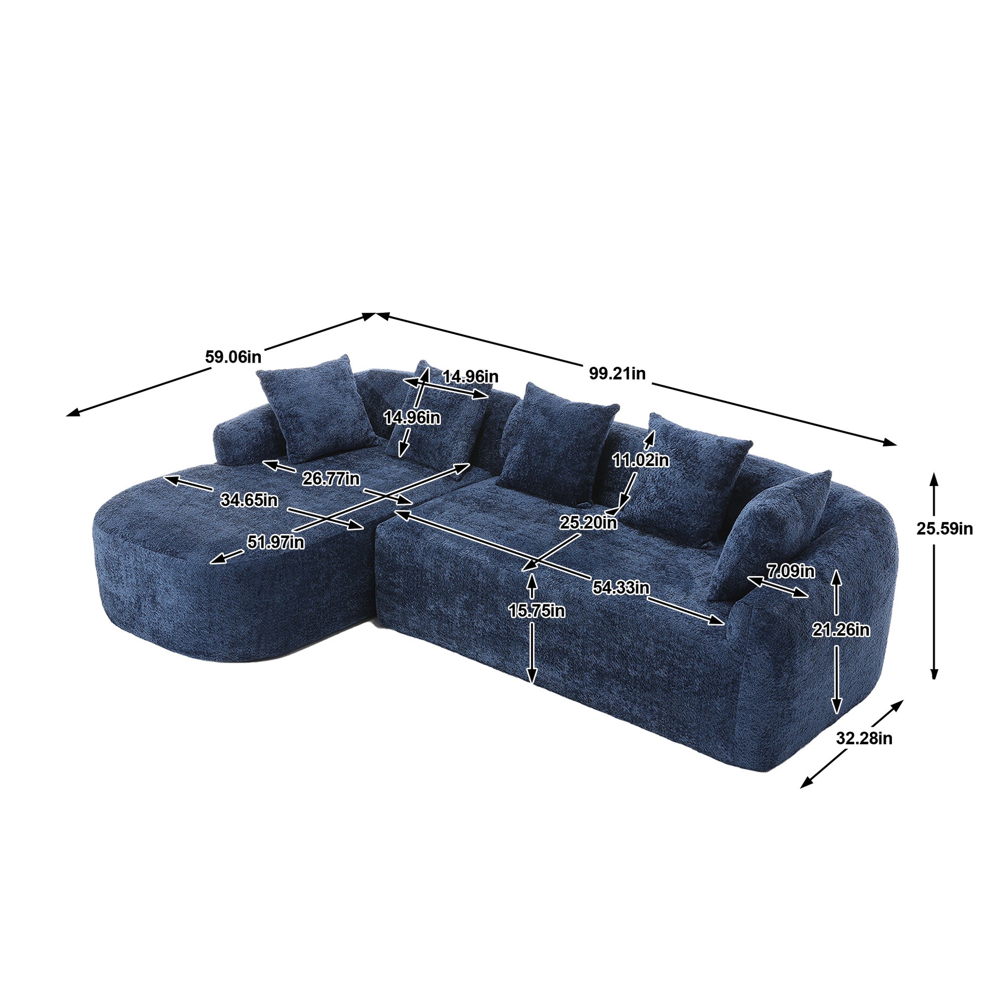 Coolmore Boucle Sofa 3 Seater For Living Room Oversized Comfy Sofa L Shape Sofa Couch With Chaise Home Furniture Sleeper Sectional Sofa For Apartment, Office Left Hand Facing Blue Blue Primary Living Space Foam Boucle 3 Seat