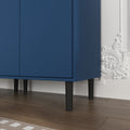 Tall Storage Show Cabinet With 2 Glass Display Door & 2 Doors, Tall Kitchen Pantry Cabinet With Gold Handles, Modern Cabinet Freestanding For Bathroom, Dining Living Room, Blue Blue Mdf