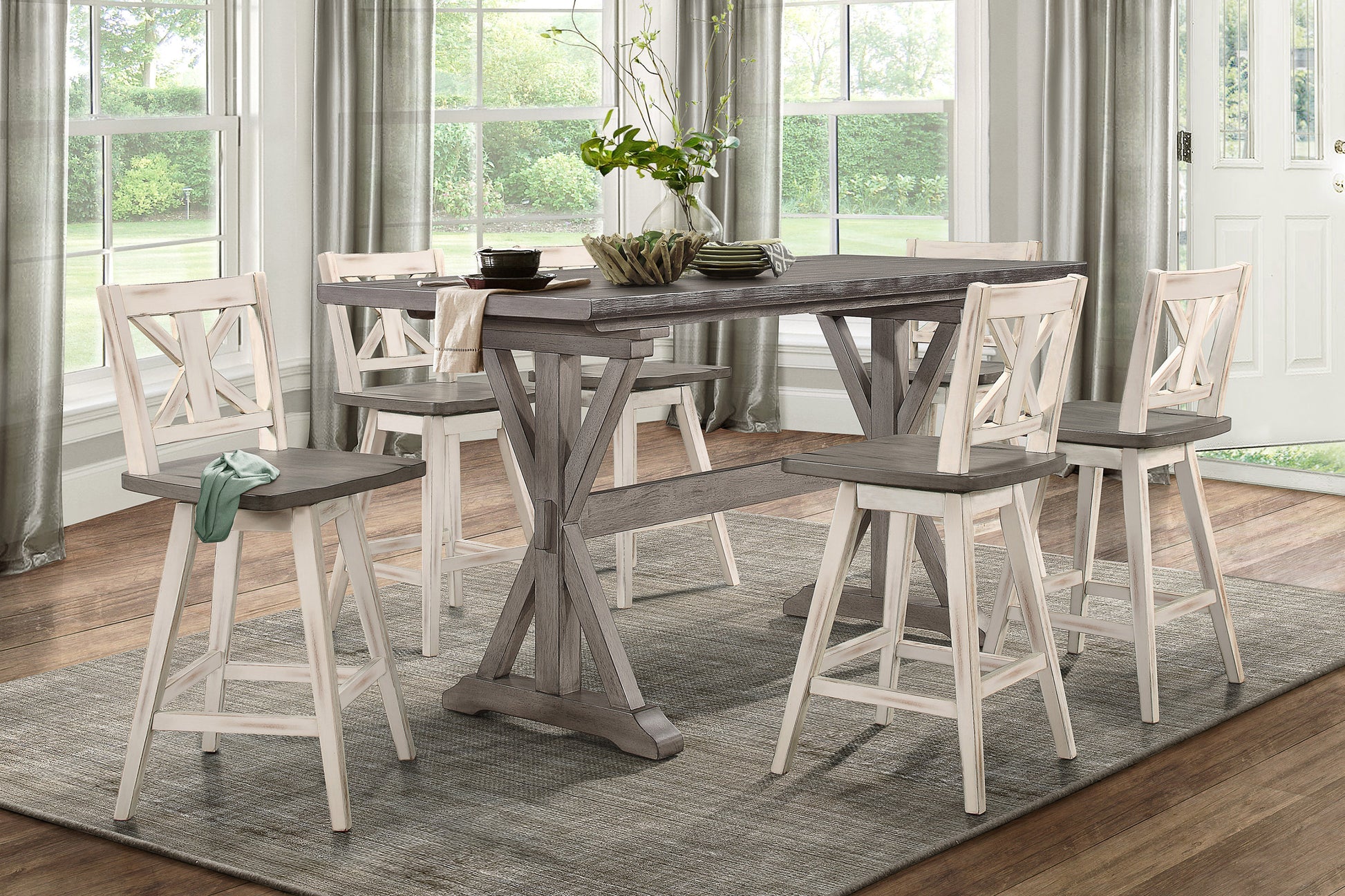 Rustic Look Distressed Gray Finish 1Pc Counter Height Dining Table Solid Rubberwood Kitchen Dining Furniture Gray Seats 6 Dining Room Rectangular Solid Wood