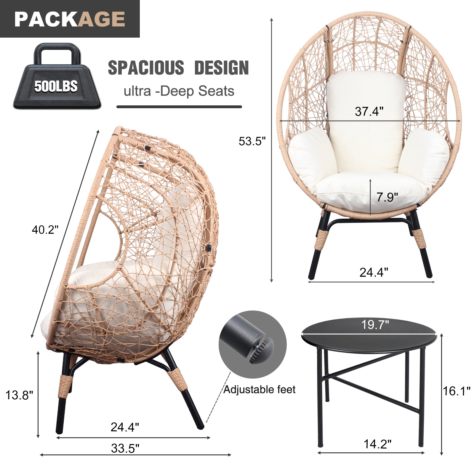 Patio Pe Wicker Egg Chair Model 3 With Natural Color Rattan Beige Cushion And Side Table Yes Natural Foam Steel