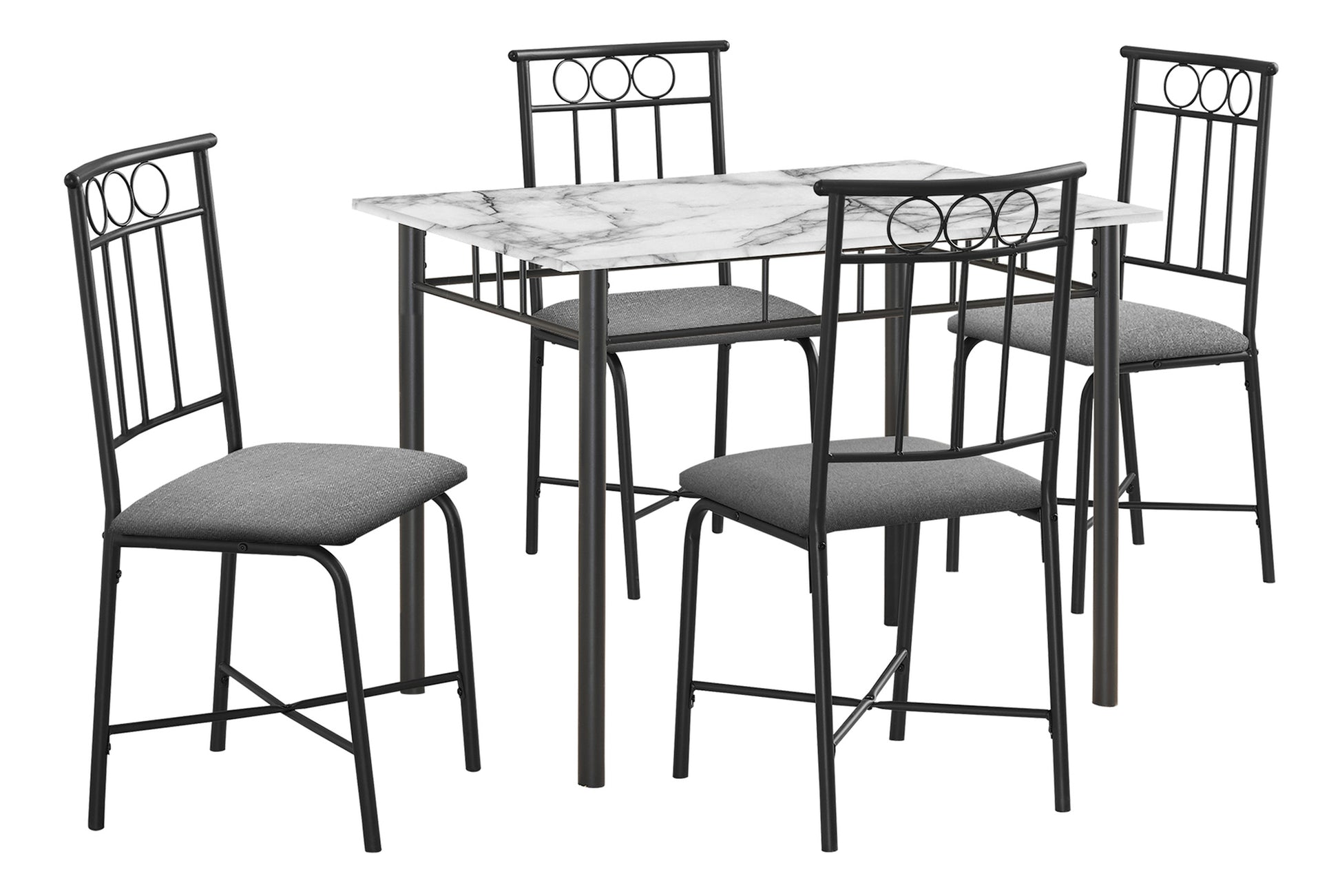 Dining Table Set, 5Pcs Set, Small, 40" Rectangular, Kitchen, White Marble Look Laminate, Black Metal, Contemporary, Modern White Foam Metal