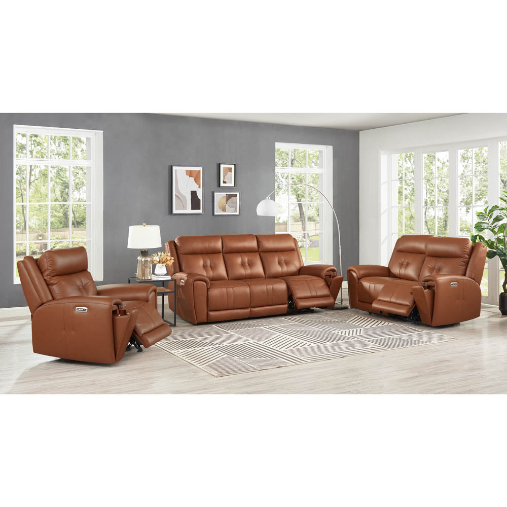 Emma Power Headrest Zero Gravity Reclining Sofa Brown Memory Foam Genuine Leather 3 Seat