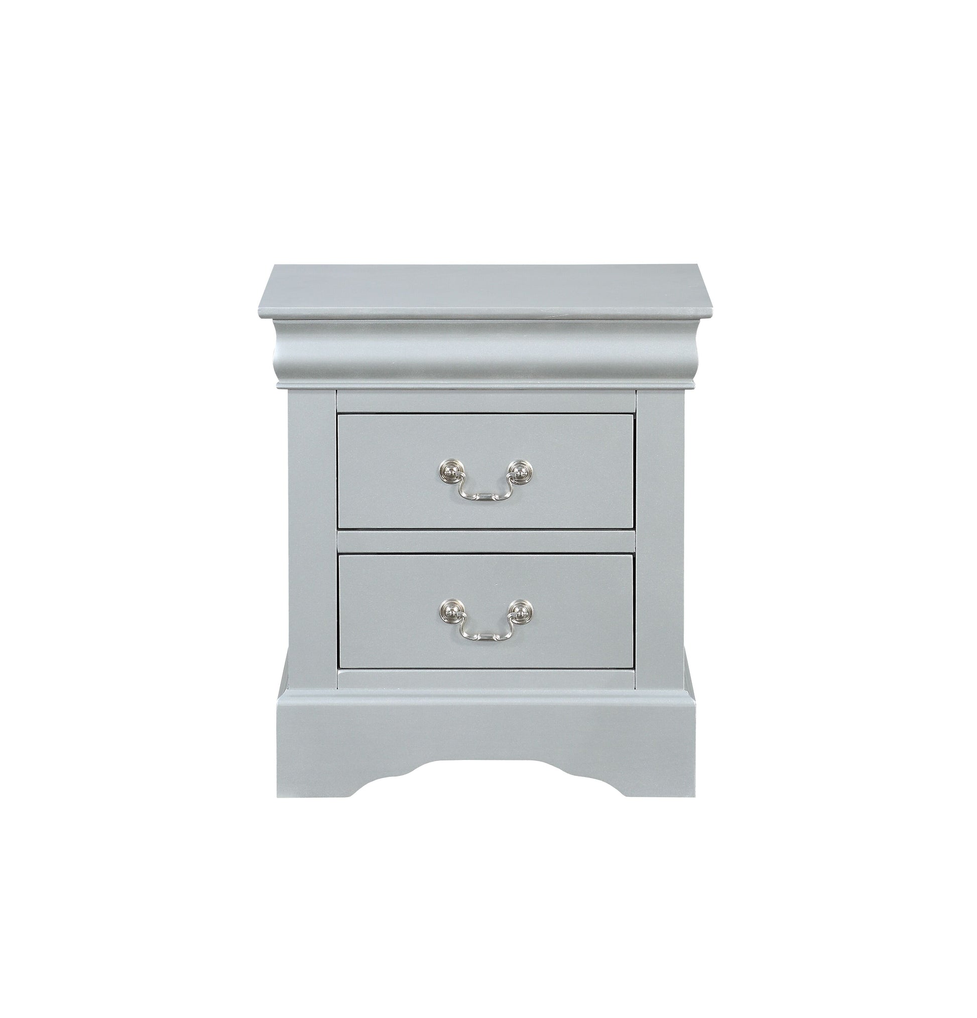 Louis Philippe Platinum Finish Nightstand Silver Grey Synthetic Wood