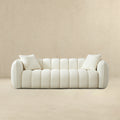 Marissa Sofa Cream Boucle Cream,White Wood Tufted Back Mid Century Modern Boucle,Solid Wood 3 Seat