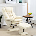 Homcom Swivel Recliner With Ottoman, Pu Leather Reclining Chair With Ottoman, Upholstered Recliner And Footrest With Wrapped Base For Living Room, Bedroom And Home Office, Cream White Cream White Faux Leather
