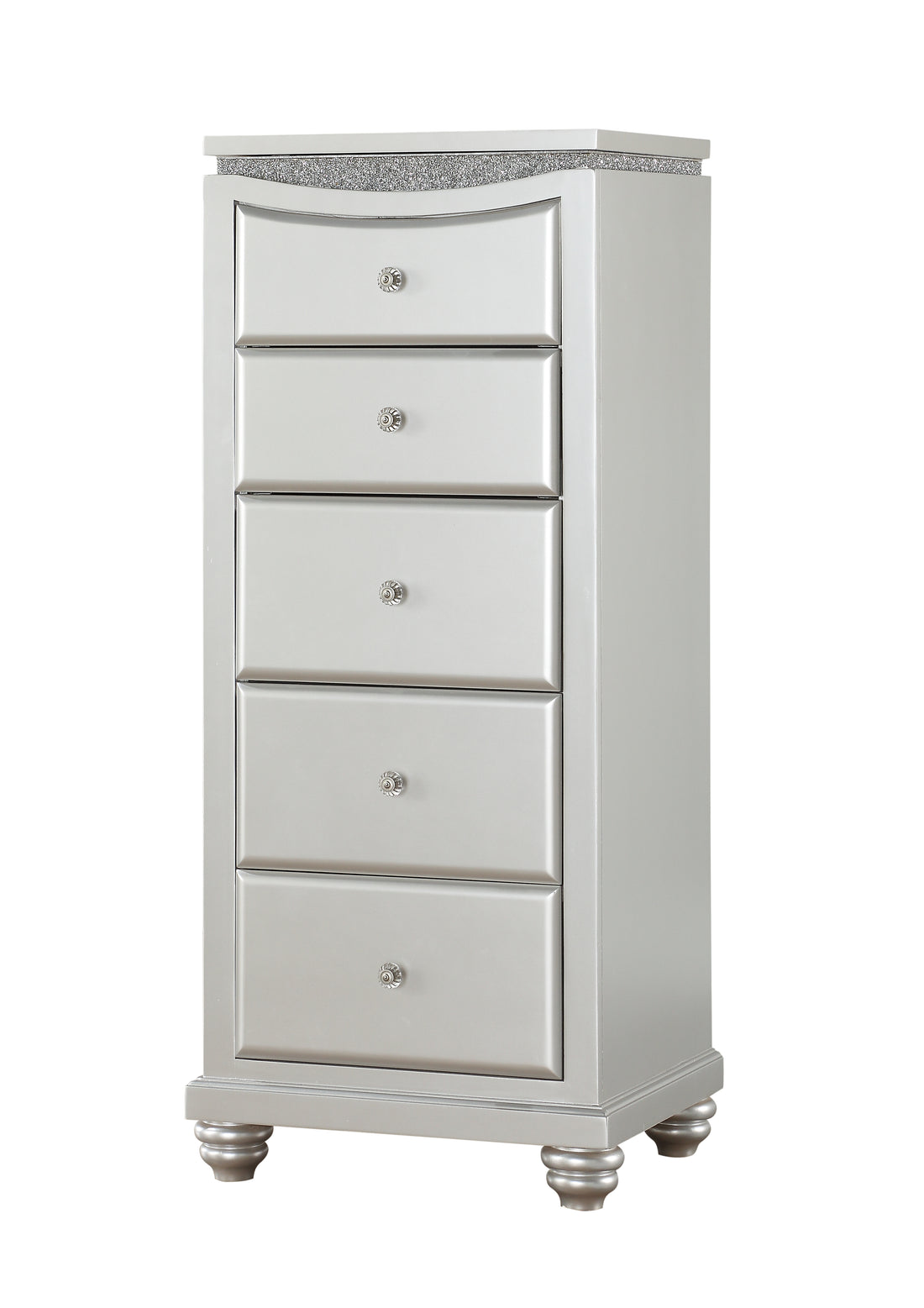 Platinum 5 Drawer Lingerie Chest Silver Bedroom Contemporary Solid Wood Mdf