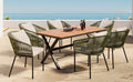 7 Pieces Patio Dining Set, All Weather Outdoor Furniture Set With Dining Table And Chairs, Acacia Wood Tabletop, Metal Frame, For For Garden, Backyard, Balcony, Green Yes Green Seats 6 Garden & Outdoor Complete Patio Sets Wood Wood Rope