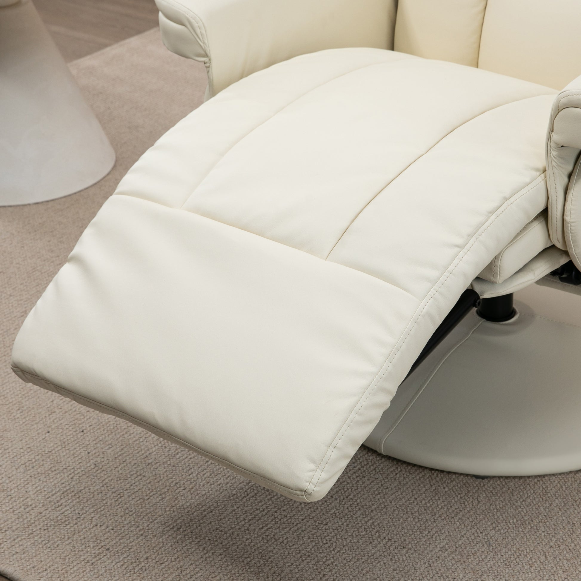 Homcom Manual Recliner, Swivel Lounge Armchair With Side Pocket, Footrest And Cup Holder For Living Room, Cream White Cream White Pu Leather
