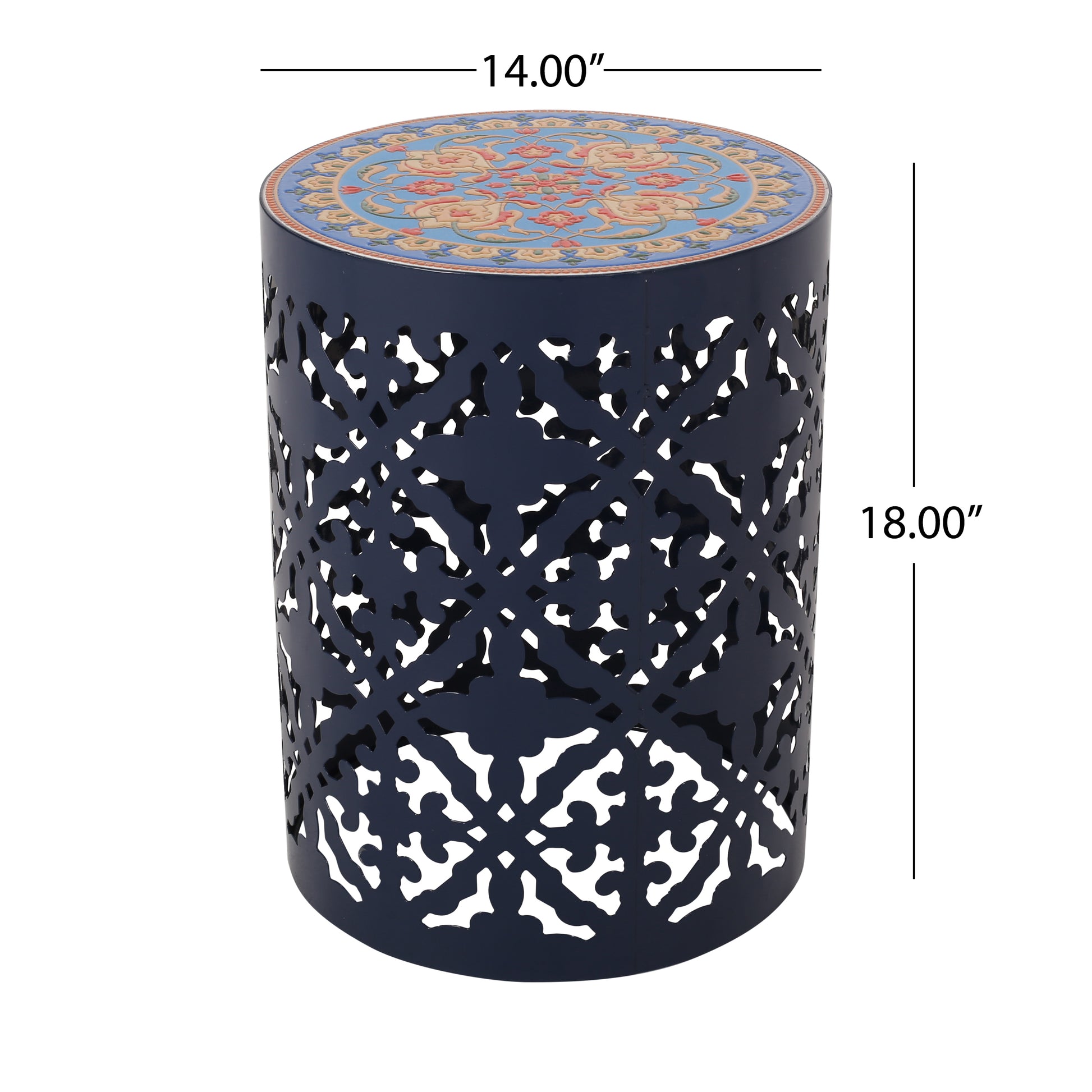 Side Table Dark Blue Rattan Metal