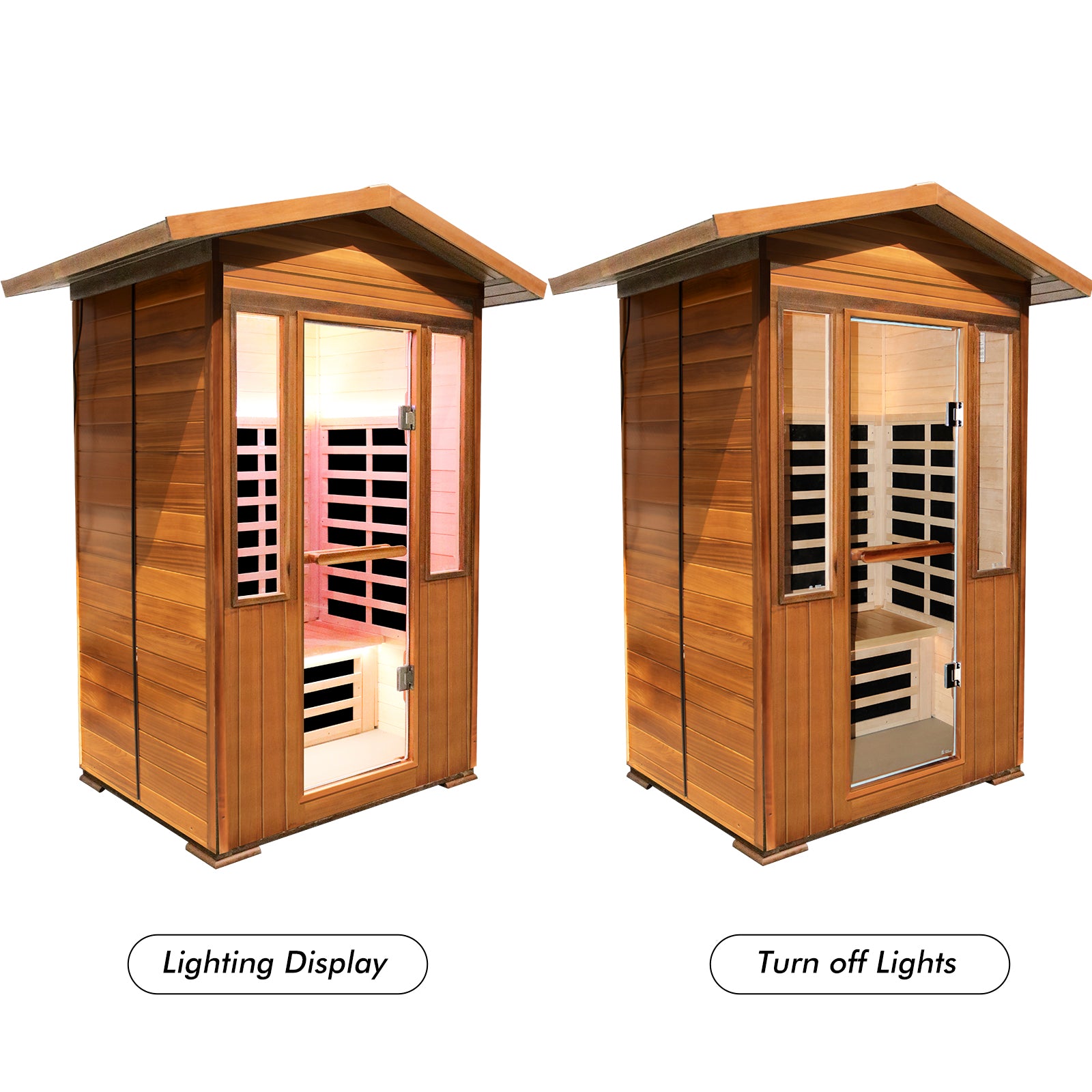 Outdoor Double Red Cedar Far Infrared Sauna Room Natural Wood Stainless Steel Glass