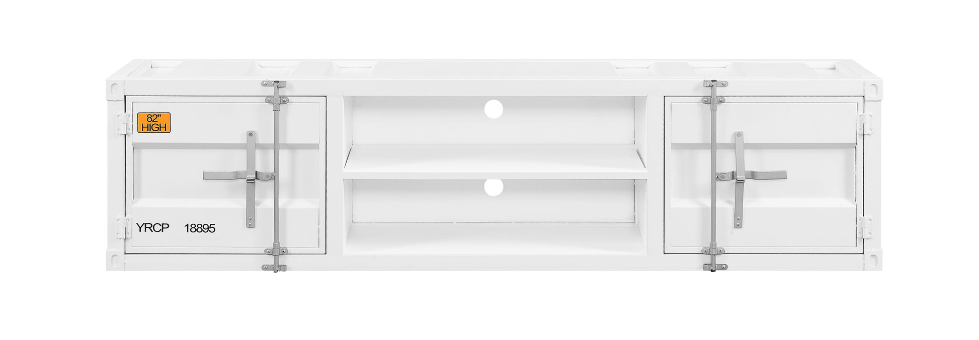 White 2 Door 2 Shelf Tv Stand With Container Lock White Primary Living Space 70 Inches 70 79 Inches 70 Inches Iron