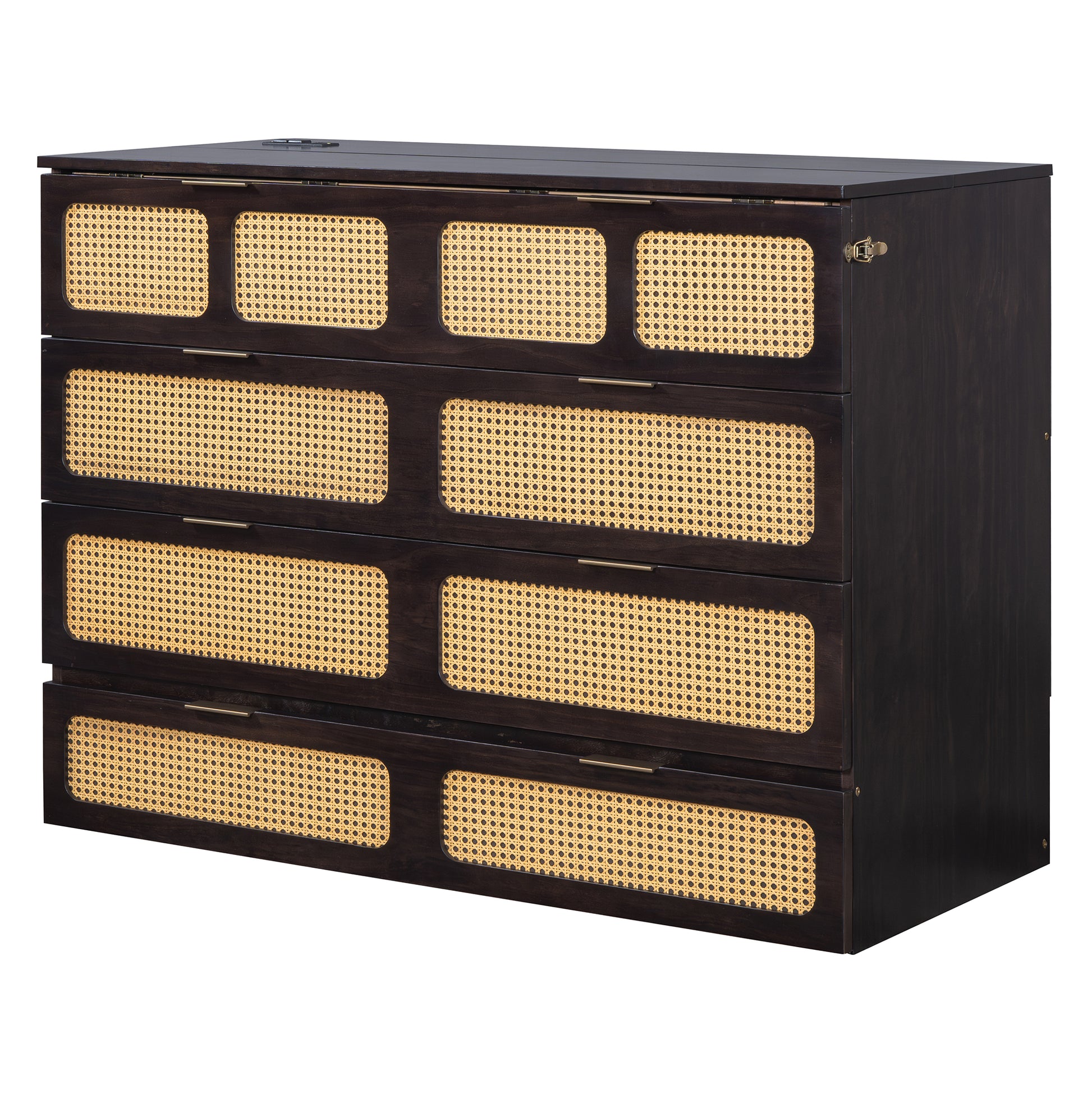 Full Size Murphy Bed With Large Drawers,Espresso Full Espresso Plywood