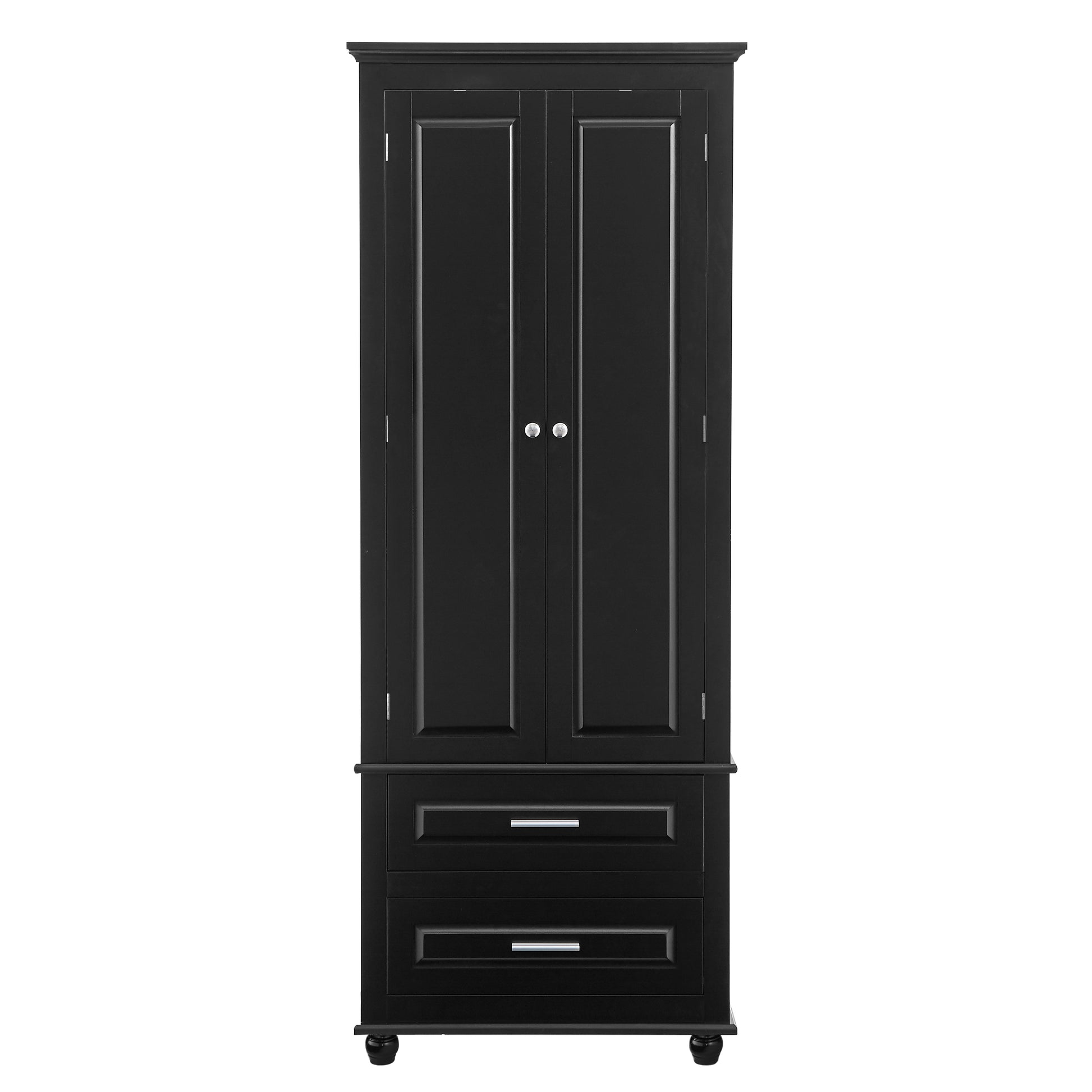 Tall Storage Cabinet With Two Drawers For Bathroom Office, Black Black Mdf