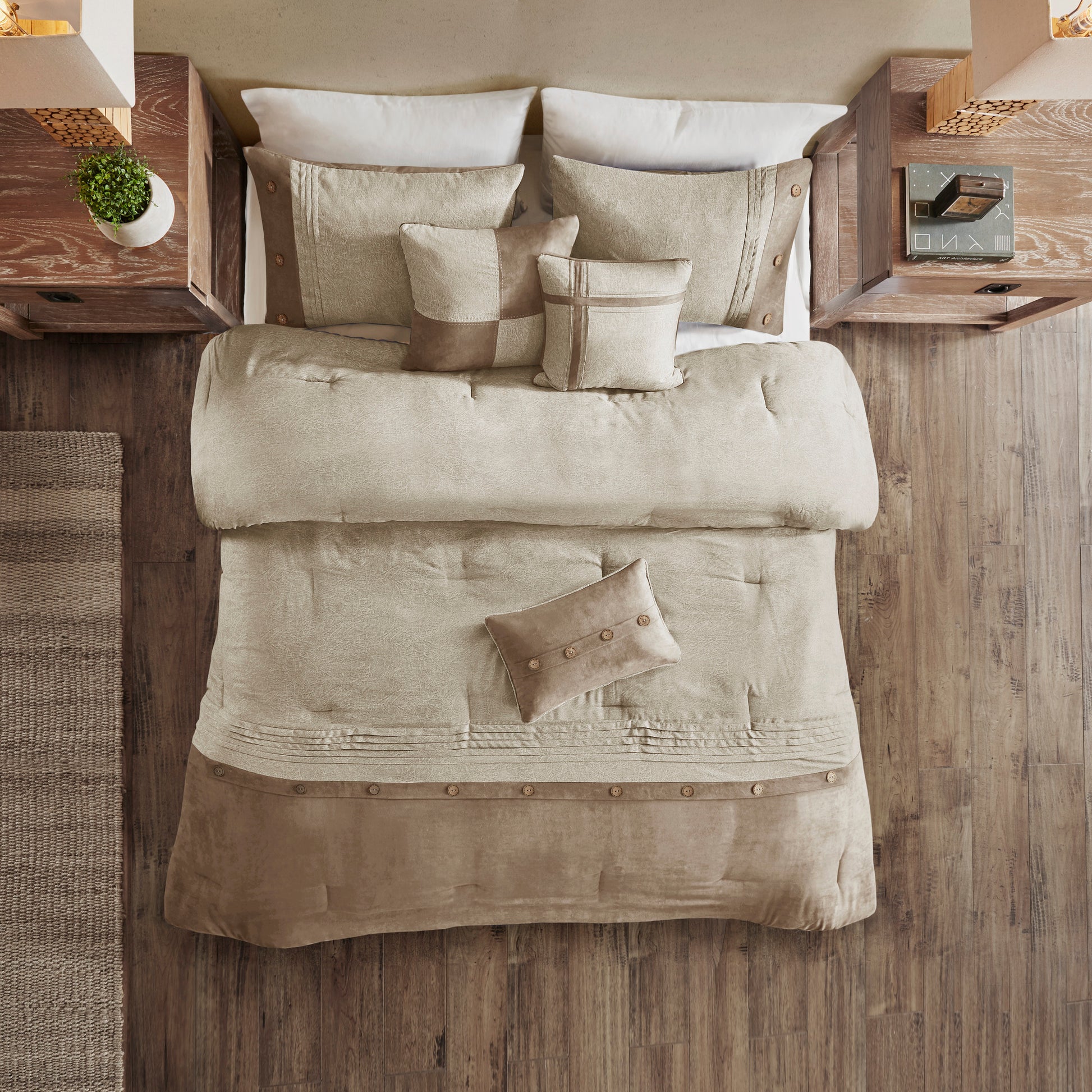 7 Piece Faux Suede Comforter Set Tan King King Tan Polyester