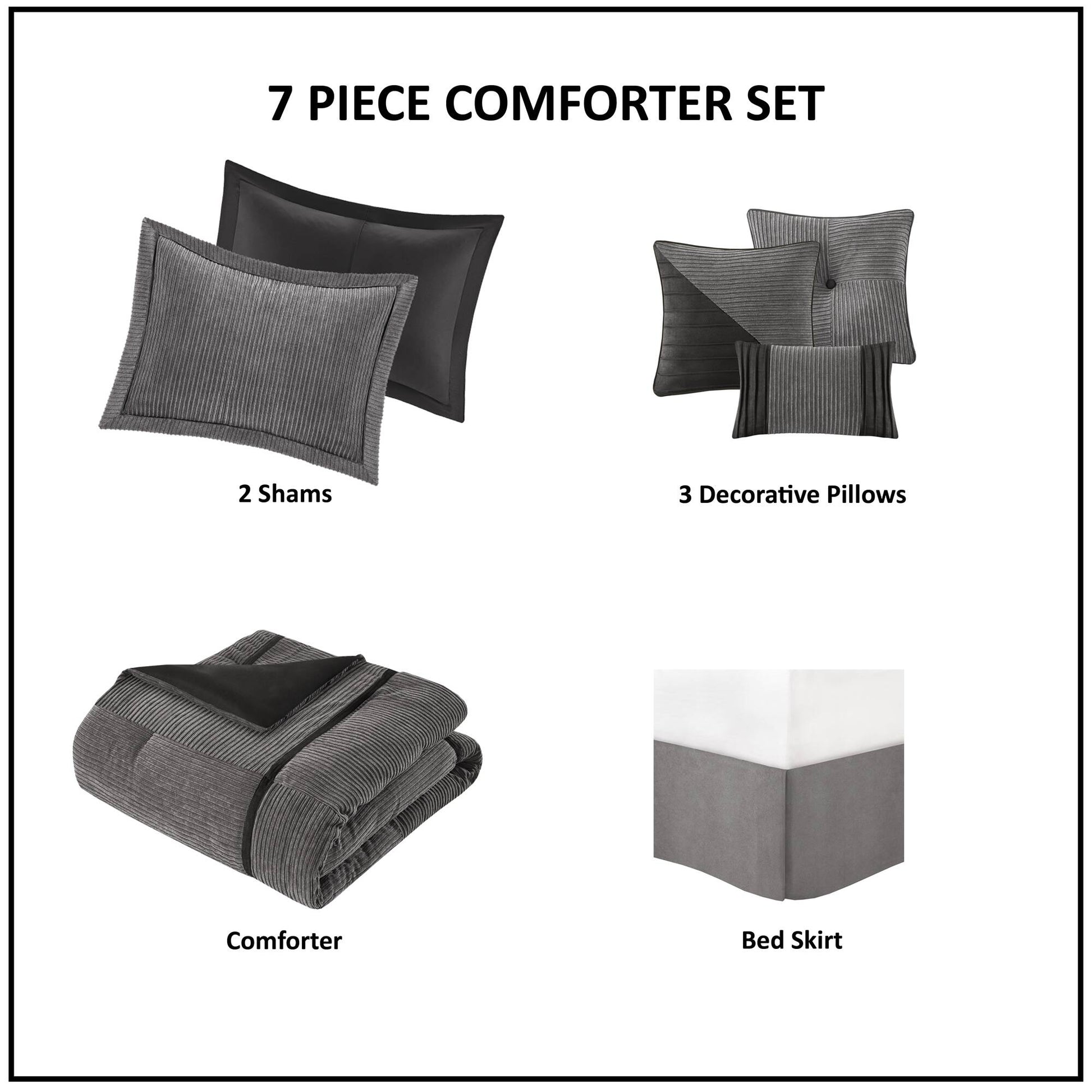 7 Piece Micro Corduroy Comforter Set Grey Queen Grey Polyester