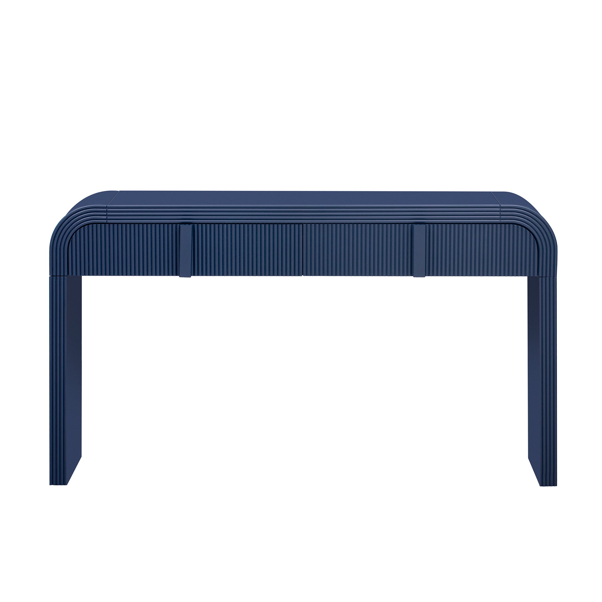 Unique Modern Rounded And Smooth Surface Console Table With 2 Drawers For Living Room And Entryway Navy Blue Navy Blue Primary Living Space Drawers Glossy Mdf