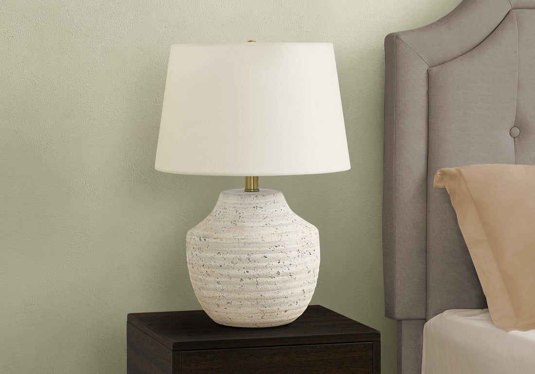 Lighting, 20"H, Table Lamp, Cream Concrete, Ivory Cream Shade, Modern Cream Concrete