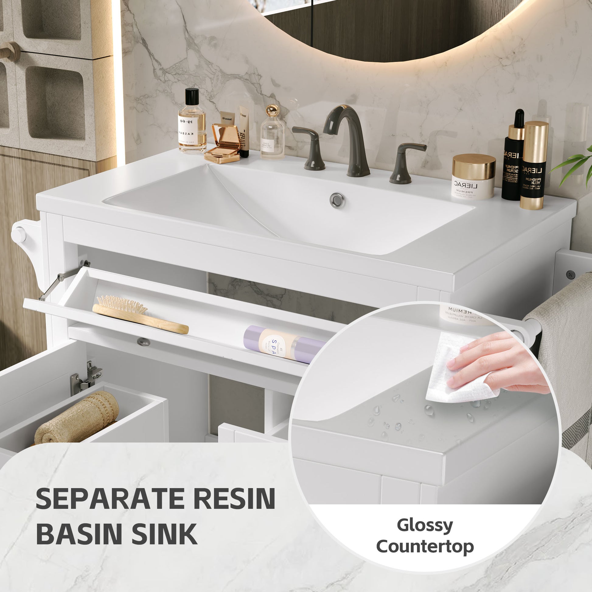 30'' Bathroom Vanity With Top Sink, Modern Bathroom Storage Cabinet With 2 Drawers And A Tip Out Drawer, Single Sink Bathroom Vanity Same As N710S130001K White Bathroom Modern Solid Wood Mdf Resin
