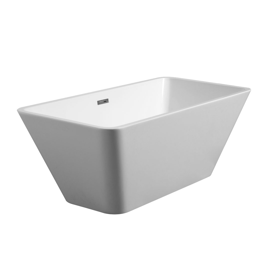 59" X 30" Acrylic Rectangular Freestanding Bathtub, Contemporary Soaking White Tub With Brushed Nickel Overflow And Pop Up Drain, Cupc Certified, Glossy White 23A01 60 Gloss White Rectangle Bathroom Freestanding Tubs Center Fiberglass Acrylic