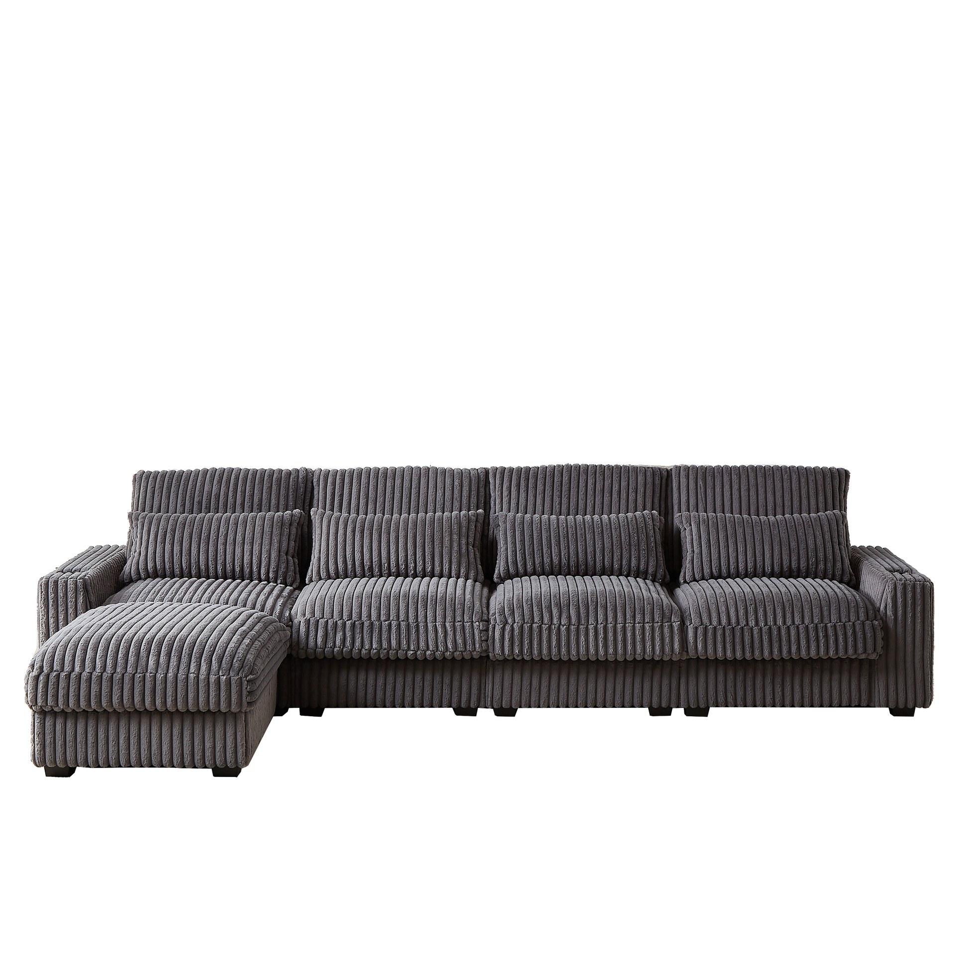 128 Inch Corduroy With Cup Holder Super Large L Shaped Sofa, Movable Footrest, Four Waist Pillows And Four Back Cushion, With Usb Port And T Pyce Port Grey Corduroy 4 Seat