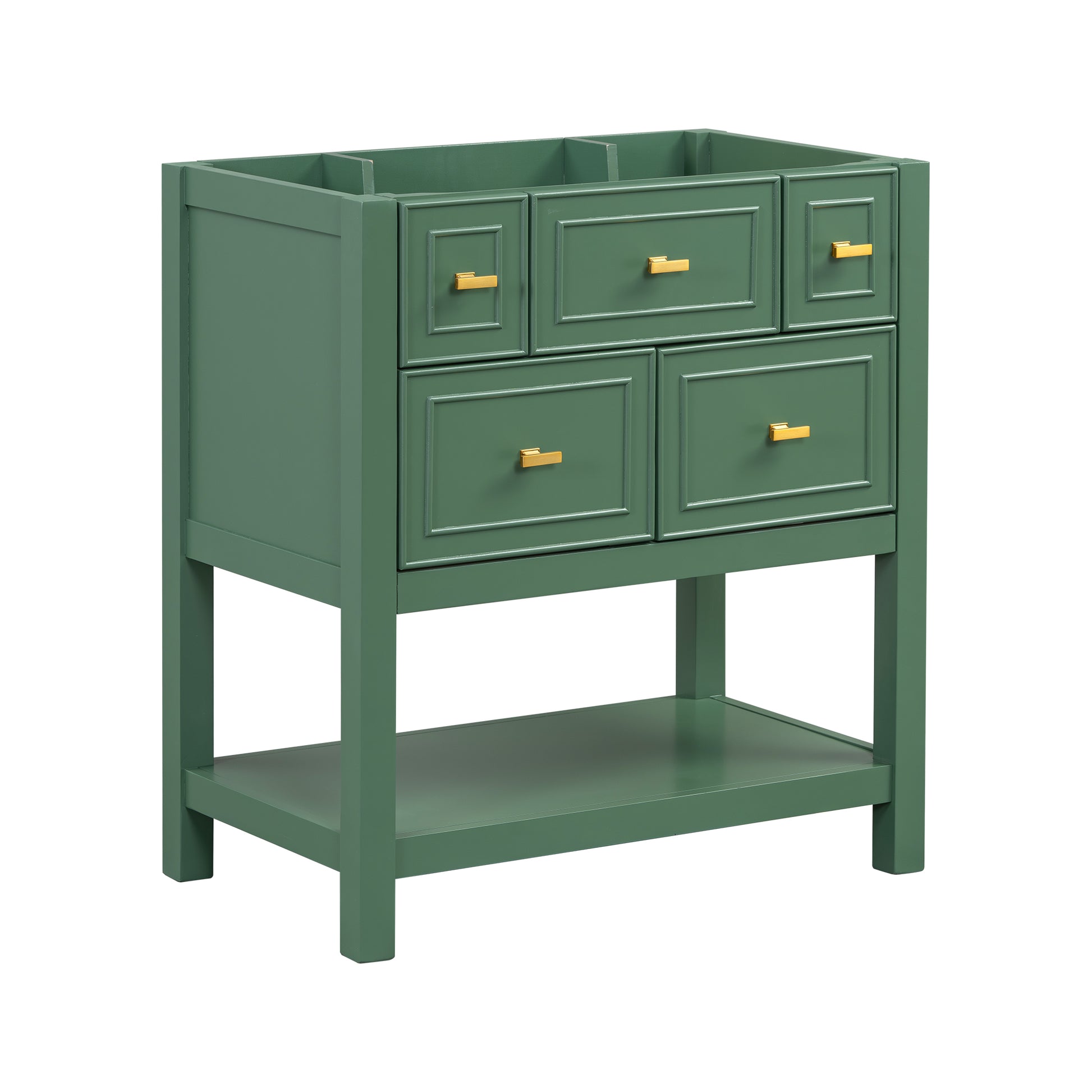 30'' Bathroom Vanity Without Sink, Free Standing Single Vanity With 5 Drawers, Solid Wood Frame Bathroom Storage Cabinet Not Include Basin Sink 4 Green 1 Bathroom Freestanding Modern Solid Wood Mdf Painted