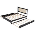 Queen Size Wooden Rattan Platform Bed, With 2 Big Drawers, T Size Trundle, Espresso Queen Espresso Plywood