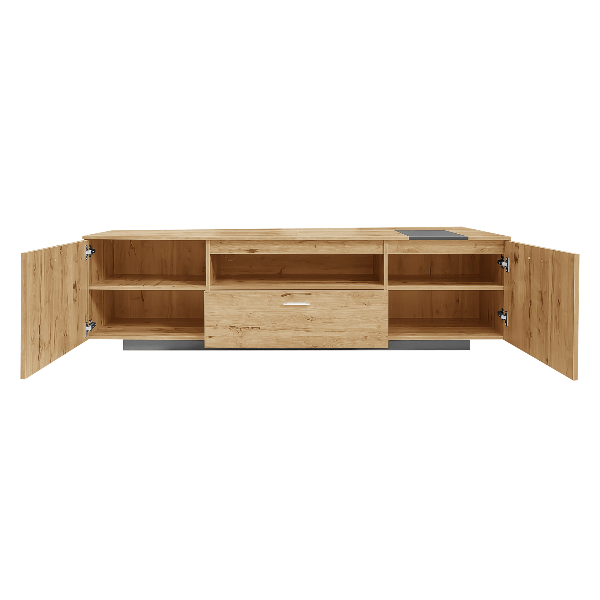 70'' Modern Tv Stand With 3 Cabinets& Drawer, Entertainment Center For Tvs Up To 80'', Color Matching Television Console For Living Room, Bedroom, Home Theatre Grey,Natural Wood Brown Primary Living Space 70 79 Inches 70 79 Inches 70 Inches Particle