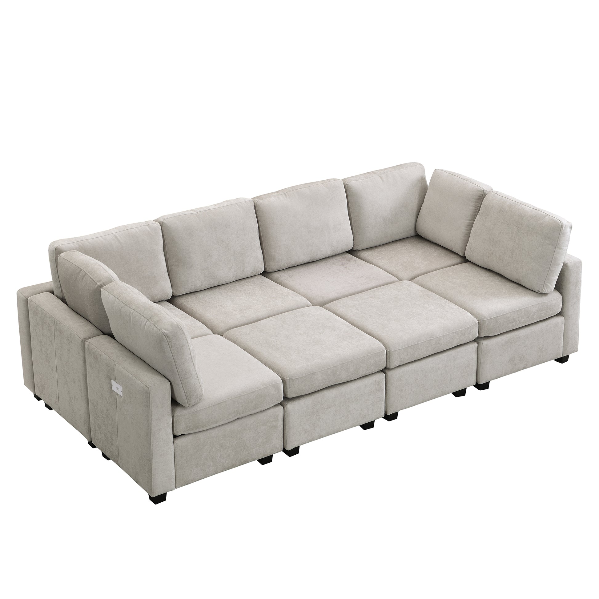 103" Sectional Sofa Couch Sofa Bed U Shaped Sofa With Two Movable Ottoman And Three Usb Ports For Living Room, Grey Grey Foam Chenille 6 Seat