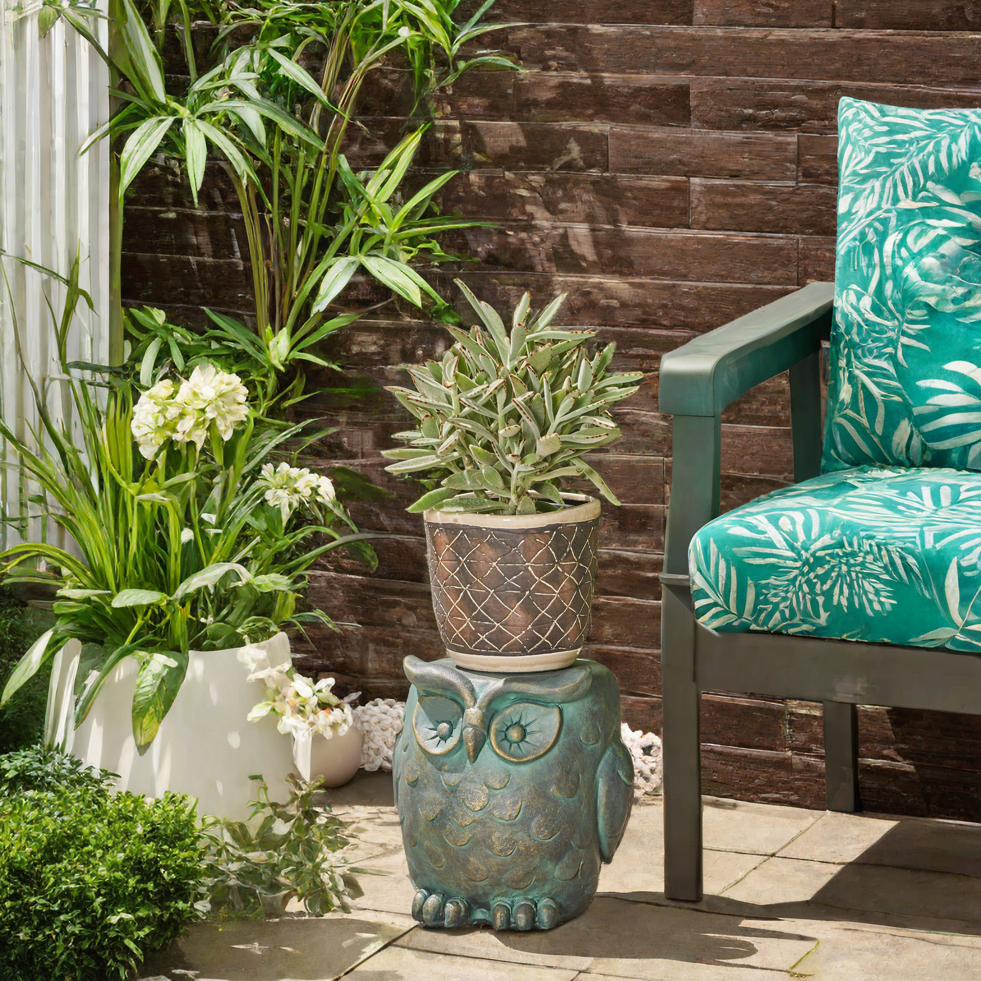 Owl Garden Stool Lots Of Scene Pictures Antique Green Magnesium Oxide