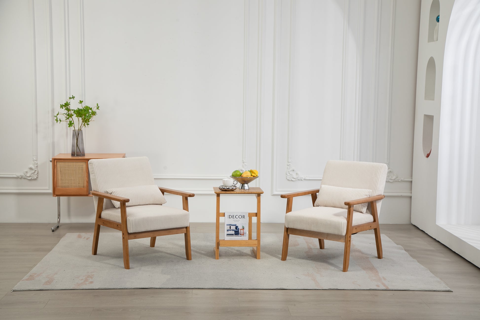 Leisure Chair With Solid Wood Armrest And Feet, Leisure Chair, Wood Frame, Velvet, Solid Rubber Wood Legs, Mid Century Modern Accent Chair, For Living Room Bedroom Studio Chair,Two Packs Beige Corduroy