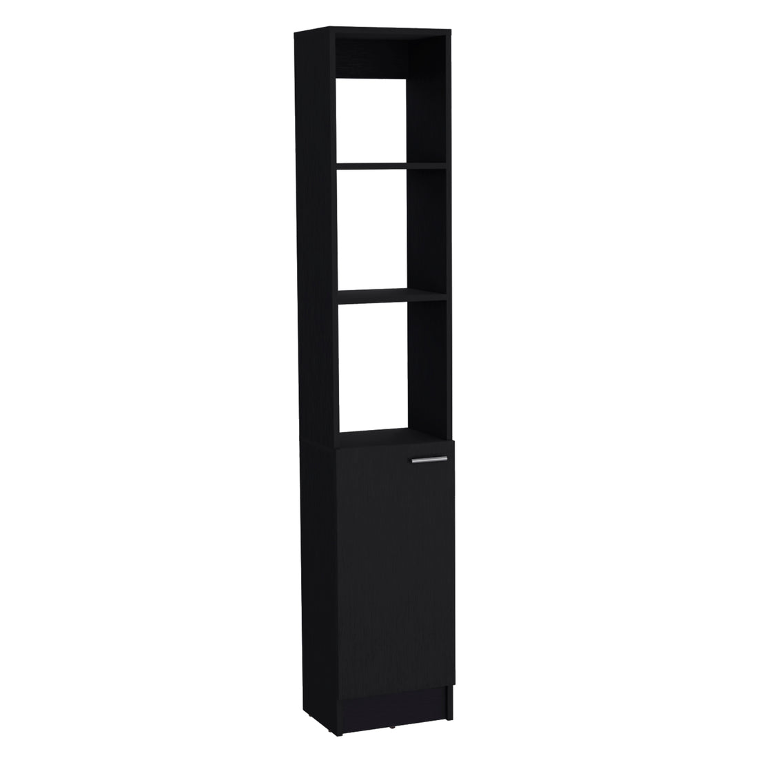 Linen Cabinet, 1 Door, 6 Shelves, Black Black Solid Wood Mdf Engineered Wood