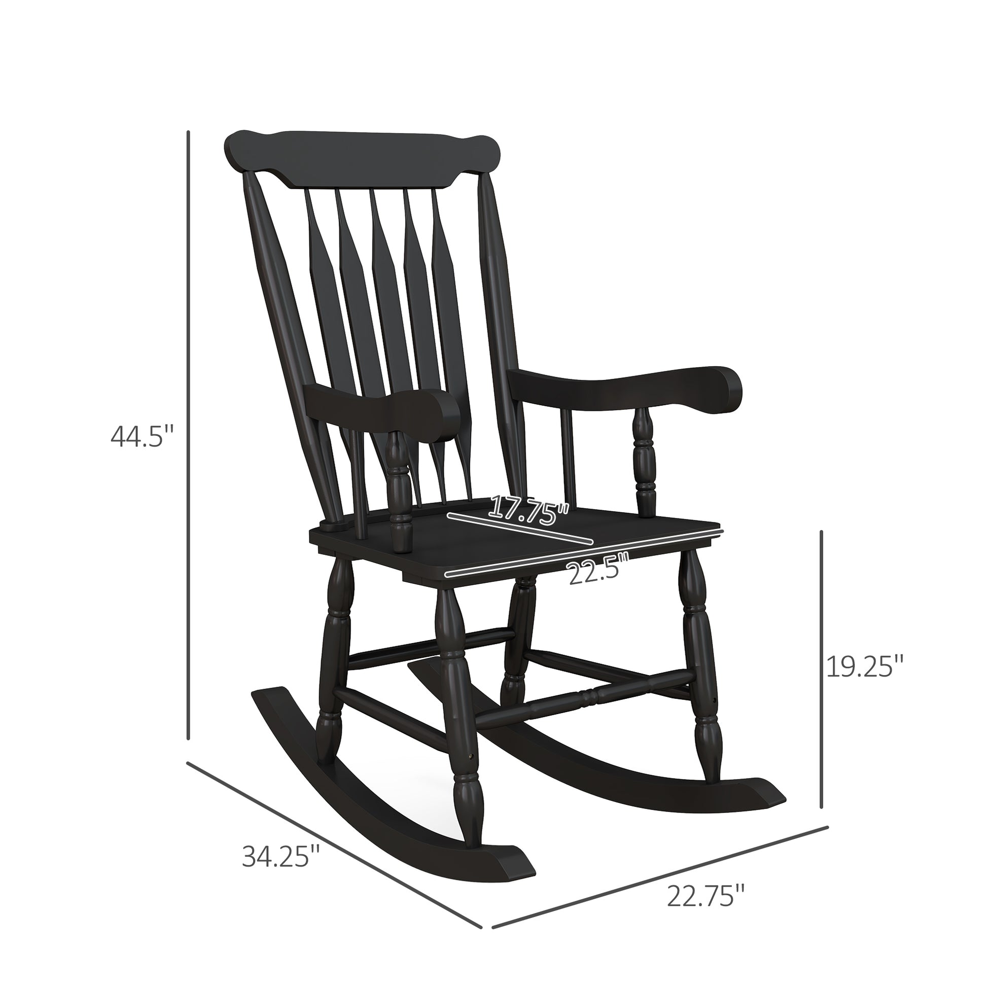 Outsunny Outdoor Wood Rocking Chair, 350 Lbs. Porch Rocker With High Back For Garden, Patio, Balcony, Black Black Wood
