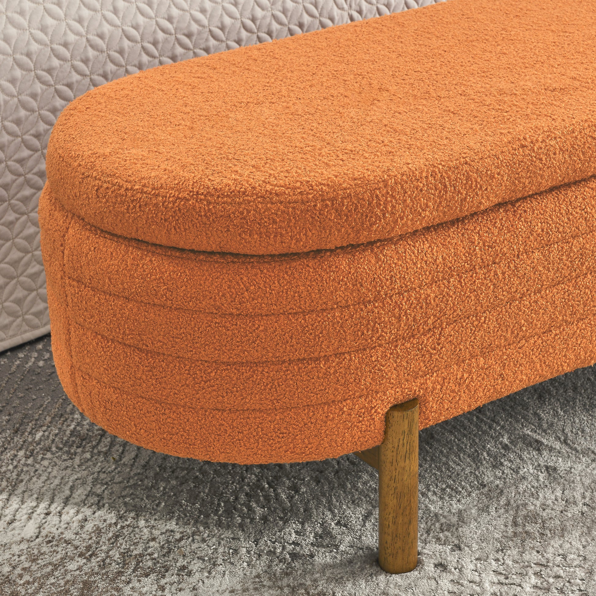 Ottoman Oval Storage Bench,Rubber Wood Leg,Orange 46."X17.7"X10.8" Orange Foam