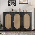 Retro 3 Door Sideboard With Large Storage Space Artificial Rattan Doors And Metal Handles, Accent Cabinet For Living Room And Hallway Antique Black Antique Black Particle Board Mdf