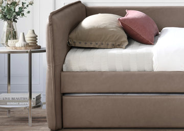 Daybed With A Trundle In Mocha Brown Upholstered