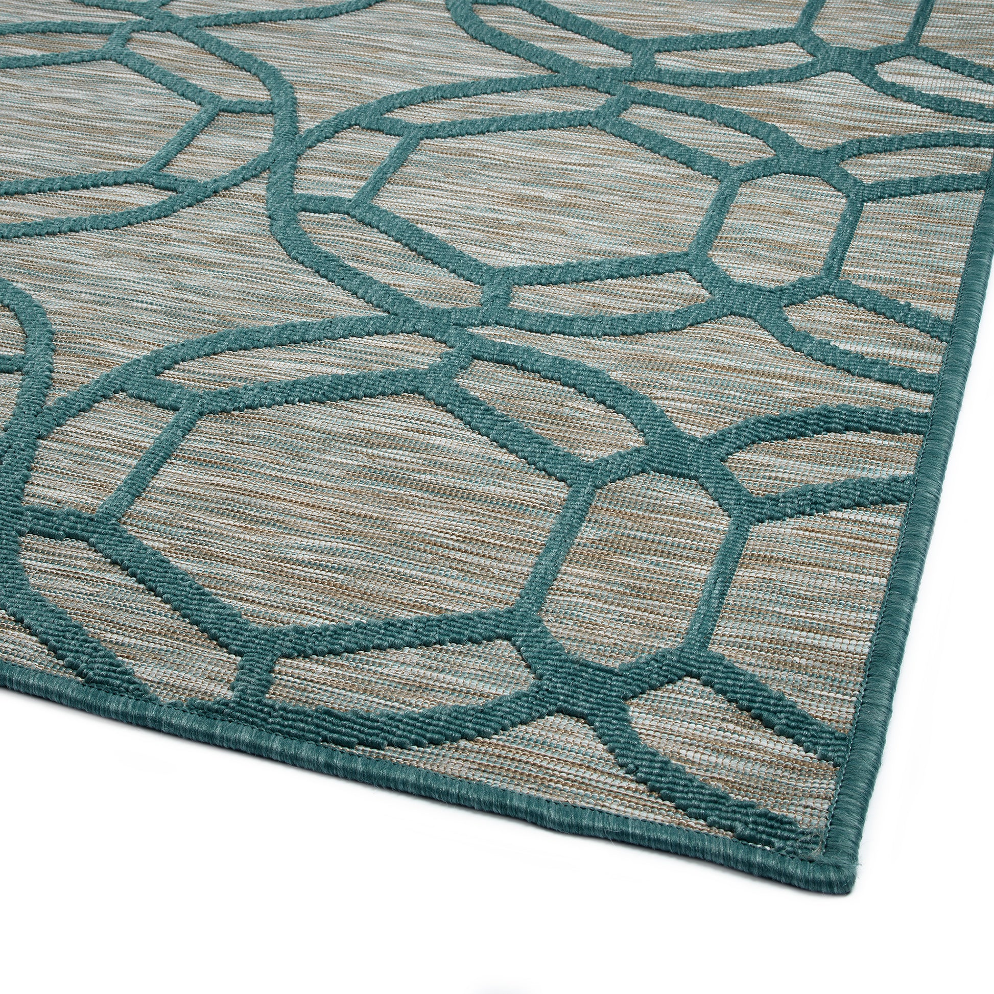 Contemporary, Transitional, Geometric, Textured, High Low Cut & Loop 2' X 3' Rectangle Throw Rug Teal Polypropylene