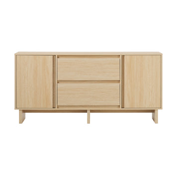 63" Scandi Sideboard With Beveled Drawers, Coastal Oak Light Brown Mdf Mdf