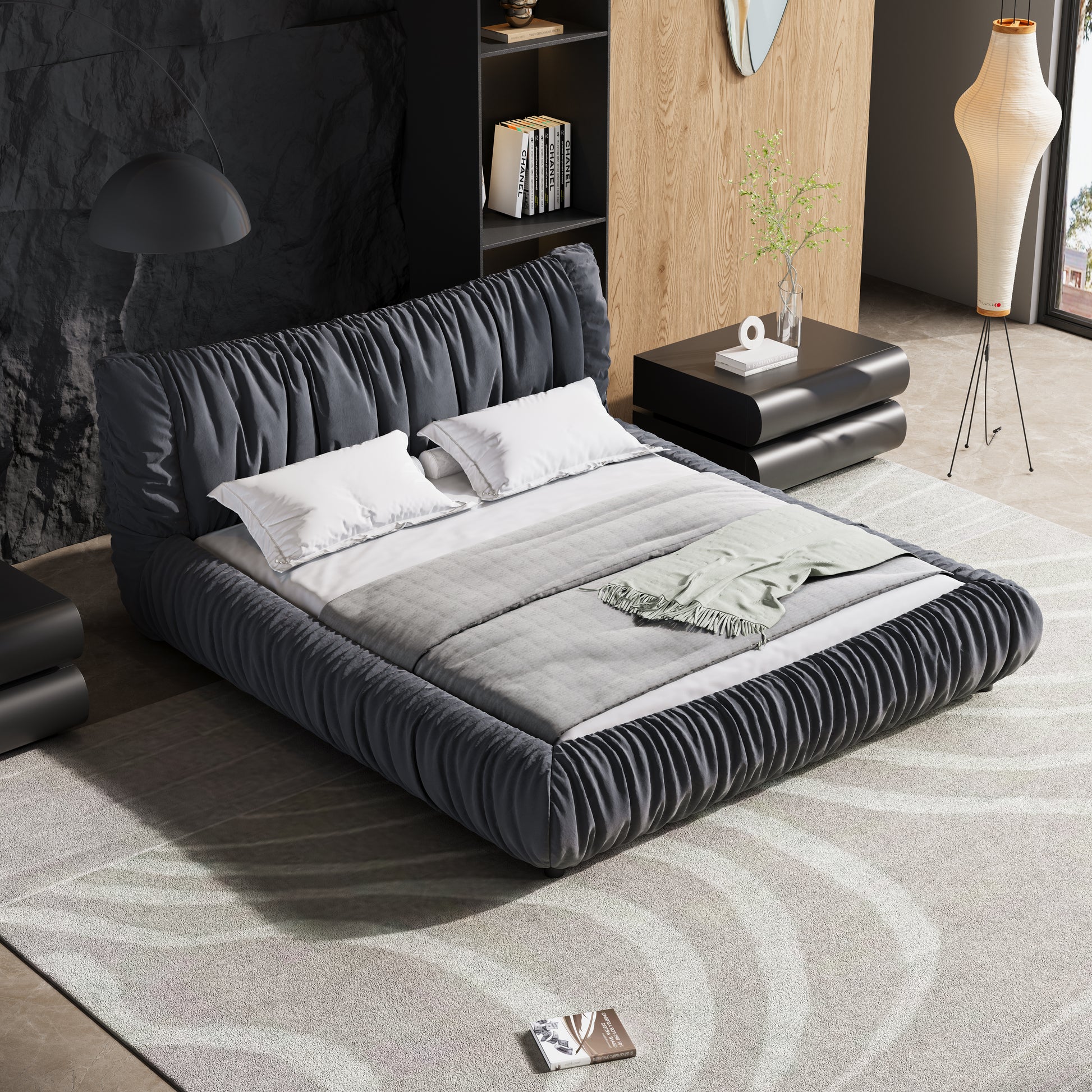 King Size Luxury Upholstered Platform Bed With Removable Cushion And Solid Wood Frame,Suitable For Multiple Heights Of Mattresses,Dark Grey King Dark Grey Upholstered