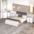 4 Pieces Bedroom Sets Queen Size Upholstered Bed With Led Lights, Mirrored Nightstands And Dresser With Metal Handles And Legs,White Queen White 4 Piece Set Solid Wood Mdf