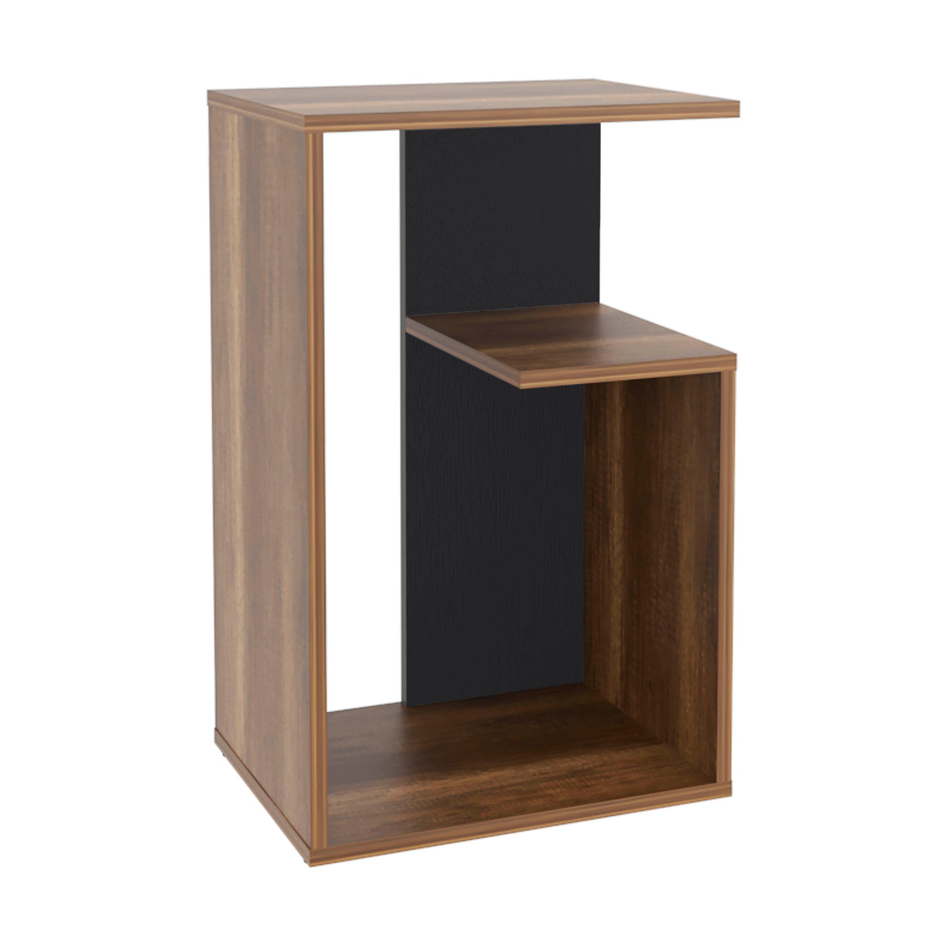 Everet 25" High 3 Tier Open Shelves Night Stand Walnut Bedroom Open Storage Modern Shelf Particle Board