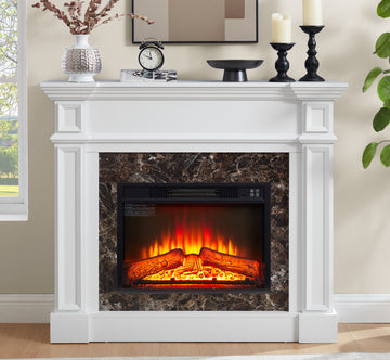 Electric Fireplace With Mantel, Fireplace Mantel, Fireplace Heater Freestanding, Realistic Stacked Stone Surround With Remote Control Timer Led Flame, White, 45.66"W*11.8"D*40"H White Mdf